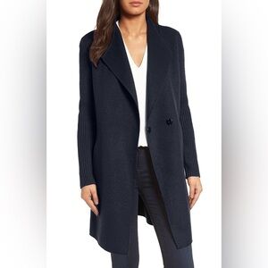 Kenneth Cole New York black knit sleeve wool blend coat